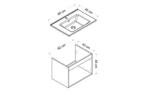 NİKA BANYO DOLABI ALT 65CM AS2K ETJ BEYAZ ANTRASİT