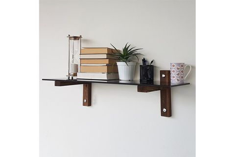 NEOSTİLL TEMPERLİ FÜME CAM MASİF AHŞAP DUVAR RAF KİTAPLIK, CEVİZ, R101