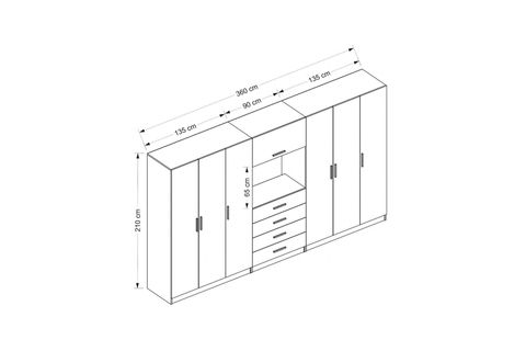 KALE MENTEŞELİ DOLAP 126, 7 KAPAKLI ANTRASİT 210 CM