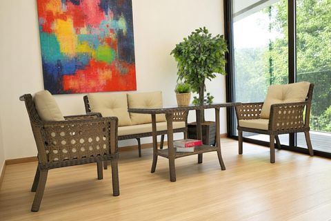 MOVA RATTAN İKİLİ BAHÇE MOBİLYASI, KOYU KAHVE
