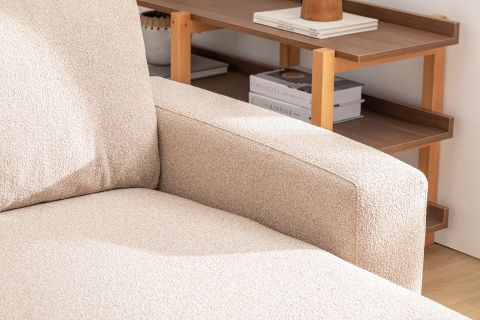MERLİN MİNİ KÖŞE KOLTUK, CEVİZ AYAK, KALIN KOL, RECYCLED KUMAŞ, CAPPUCİNO