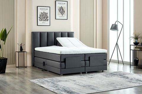 NERA KUMANDALI BAZA BAŞLIK YATAK SETİ, ANTRASİT, 90X200