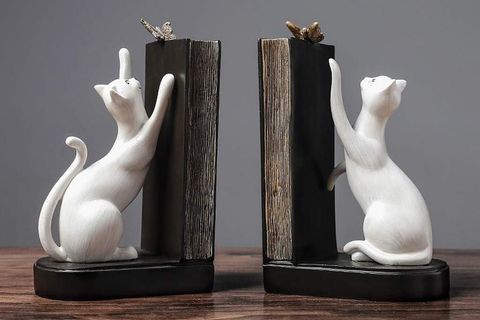 KEDİ FİGÜRLÜ KELEBEK DETAYLI İKİLİ KİTAP TUTUCU