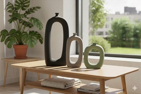 İSKANDİNAV DELİKLİ VAZO, ÜÇLÜ SET, SİYAH VİZON YEŞİL