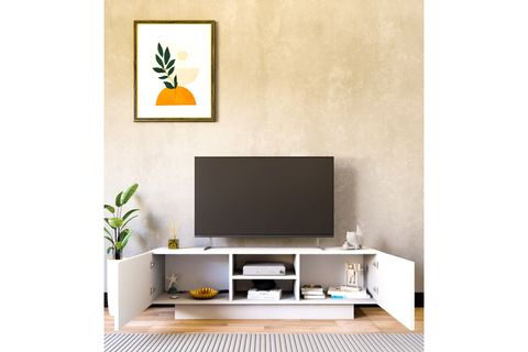 DORA ÇİFT KAPAKLI TELEVİZYON SEHPASI, BEYAZ, 140 CM