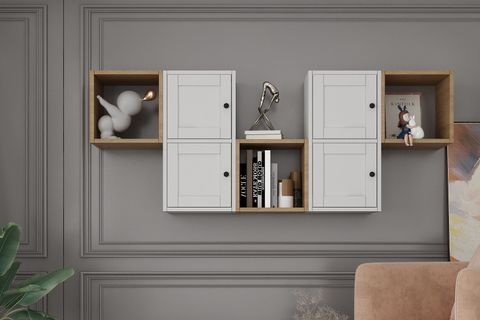 RAFLI KAPAKLI DUVAR RAFI, MEŞE BEYAZ, 170 CM, DVR-1116