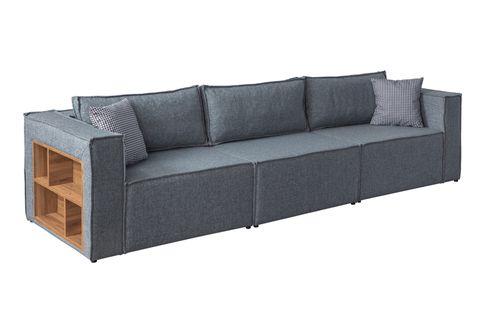 SOFT SIRT MİNDERLİ KİTAPLIKLI MODÜLER KÖŞE KOLTUK TAKIMI, KETEN, GRİ