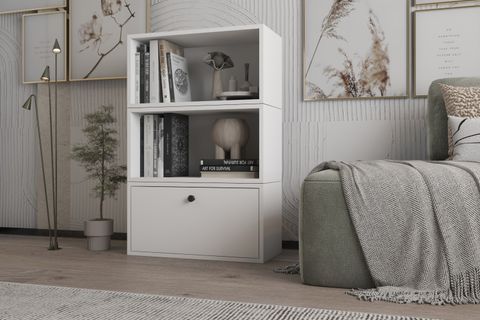 LEKSA DÜŞER KAPAKLI RAFLI KİTAPLIK 65 CM BEYAZ KTP-1161-Ç