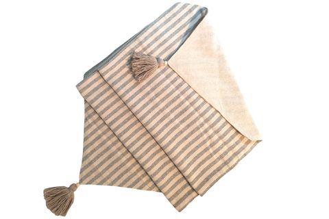 ARASTA DESİGN ÇİFT TARAFLI ÜÇGEN RUNNER, % 100 PAMUKLU KETEN, KREM GRİ ÇİZGİLİ, 40X140 CM