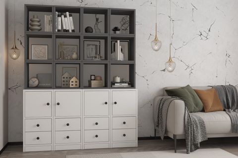 LİNEA BEYAZ ANTRASİT ÇEKMECELİ BÖLMELİ OFİS KİTAPLIĞI NRG KTP 1104