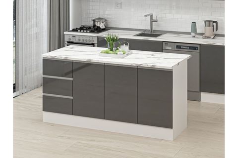 ALVİNKA 180 CM HG_J ADA MUTFAK DOLABI, BEYAZ ANTRASİT MDF