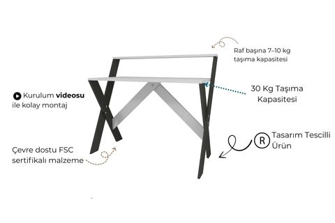 ÇAPRAZ AYAKLI DERS ÇALIŞMA MASASI, ANTRASİT BEYAZ, 50X90