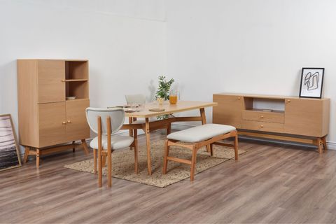 MOON BENCHLİ İSKANDİNAV MASA TAKIMI, 2 SANDALYELİ, KREM, 180X90