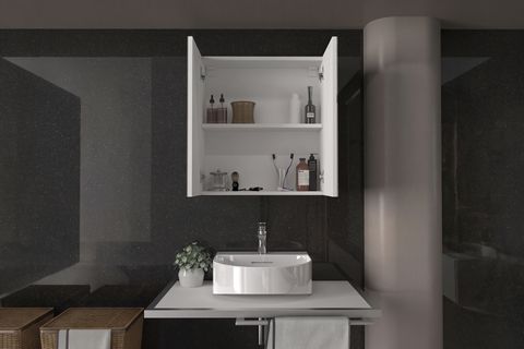 BİNARY AYNALI BANYO ÜST DOLABI, BEYAZ