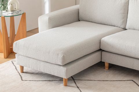 MERLİN MİNİ KÖŞE KOLTUK, NATUREL AYAK, KALIN KOL, RECYCLED KUMAŞ, AÇIK GRİ