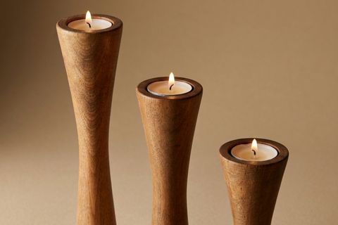 DİVAN KAYIN AHŞAP ÜÇLÜ ŞAMDAN SETİ, KOYU CEVİZ,  15-20-25 CM