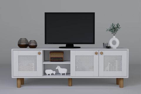 BOHEM SERİSİ NATURA PVC HASIR DESEN TV ÜNİTESİ, NATURA MAT BEYAZ
