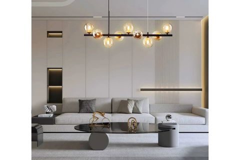 SELİN DOKUZLU SIRALI GOLD DETAYLI AVİZE, BAL CAMLI