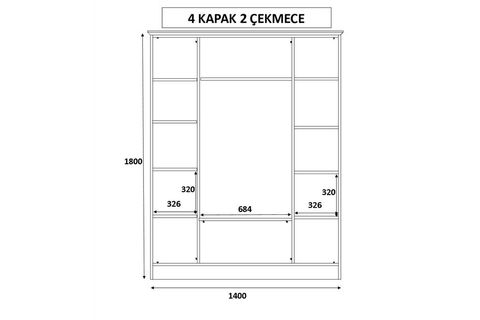 RABİ GOLD COUNTRY 4 KAPAK 2 ÇEKMECELİ GARDIROP 180CM