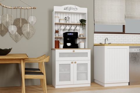 LUCAS 2 KAPAKLI PVC HASIR DESEN KAHVE KÖŞESİ, AÇIK CEVİZ BEYAZ