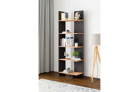 AURA ASİMETRİK KİTAPLIK, 5 RAFLI, ANTRASİT ÇAM