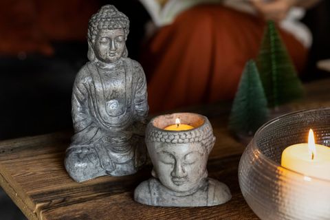 BETON BUDDHA HEYKEL VE MUMLUK SET