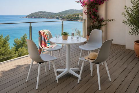 TİLİA BEYAZ 4 SANDALYELİ BAHÇE BALKON BİSTRO SETİ, GRİ, 60X60 CM