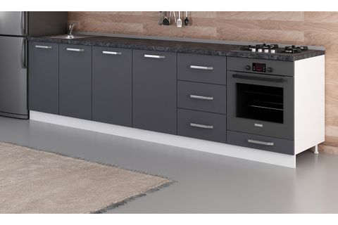 MİNAR 300 CM MUTFAK DOLABI BEYAZ ANTRASİT 300-A4-ALT MODÜL