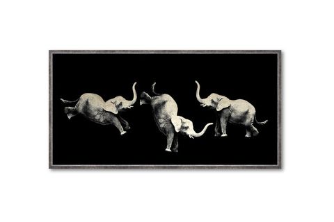 ÇERÇEVELİ SİLVER FRAMED PLAYİNG ELEPHANTS PARILTILI TABLO