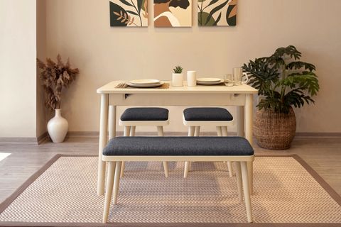 VİNA MİNİ AÇILIR MUTFAK MASA TAKIMI, SEDEF KREM ANTRASİT