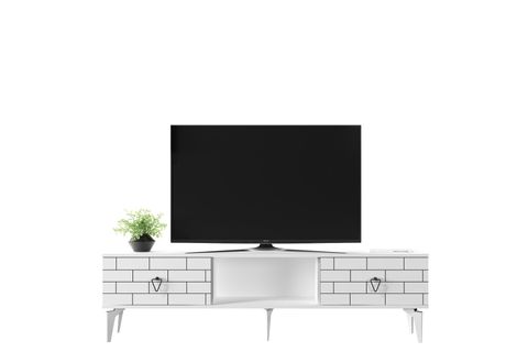 VARNA TV ÜNİTESİ ALT MODÜL, 2 KAPAKLI RAFLI, BEYAZ