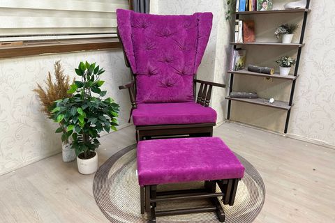 ASEDİA MAMA PUFLU SALLANAN SANDALYE, FUŞYA, CEVİZ AHŞAP AYAK