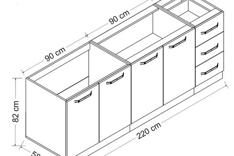 MİNAR 220 CM MUTFAK DOLABI BEYAZ ANTRASİT 220-A3-ALT MODÜL