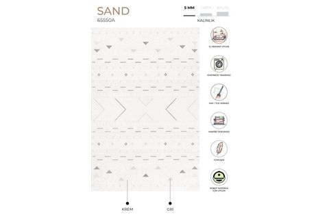 SAND KREM GRİ TEMİZLENEBİLİR HALI, 65550A, 50X80
