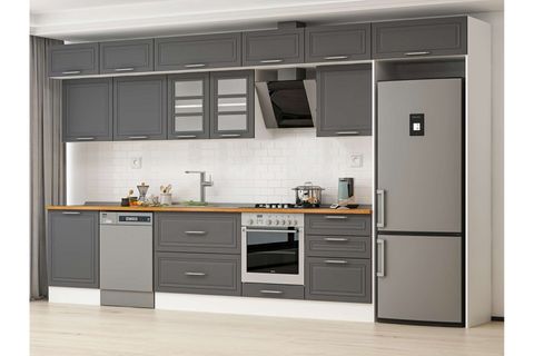 ALVİNKA 410X240 CM KLASİK MEBRAN MUTFAK DOLABI, MB E90S60S60 3 MEBRAN ANTRASİT SUNTALAM