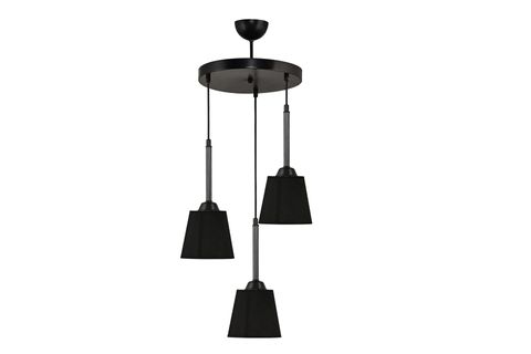 ÜÇLÜ TEPSİLİ SİYAH SARKIT AVİZE ANTRASİT SİYAH ŞAPKALI