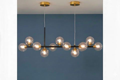 GAMZE ŞEFFAF CAMLI SİYAH GOLD DETAYLI AVİZE