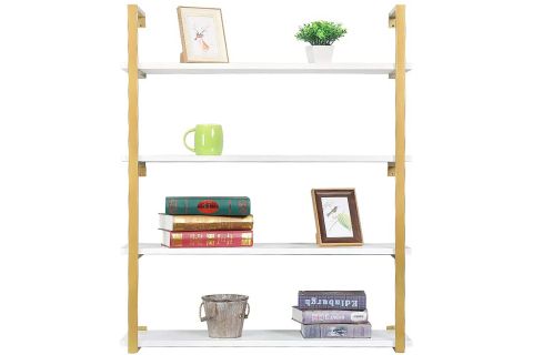 TASNİA GOLD METAL AHŞAP DUVAR RAFI 90 CM 4 KATLI