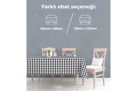 KARELİ PAMUKLU MASA ÖRTÜSÜ, SİYAH 160X220 CM
