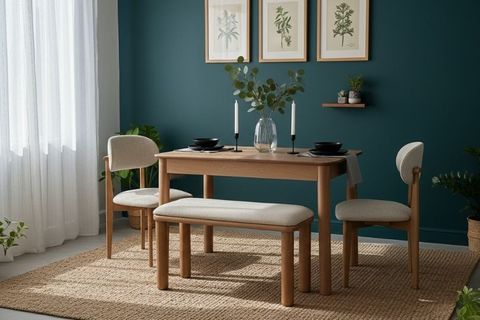 ALVİN NATURAL AHŞAP AÇILIR BENCHLİ MUTFAK MASA TAKIMI, 80X120 CM