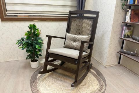 ASEDİA VERANDA HASIRLI MİNDERLİ SALLANAN SANDALYE, VİZON, CEVİZ AYAK