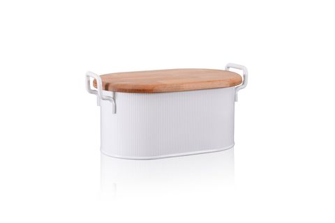 THE MİA STRİPE AHŞAP KAPAKLI EKMEK SAKLAMA KUTUSU BEYAZ 40X22X18 CM