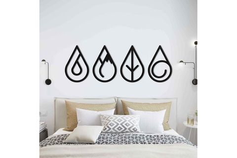 DÖRT ELEMENT METAL DUVAR DEKORU DAMLA ÇERÇEVELİ
