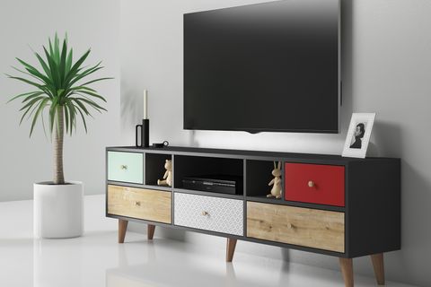 COLORES HANEL 5 ÇEKMECELİ 180 CM TV SEHPASI SİYAH