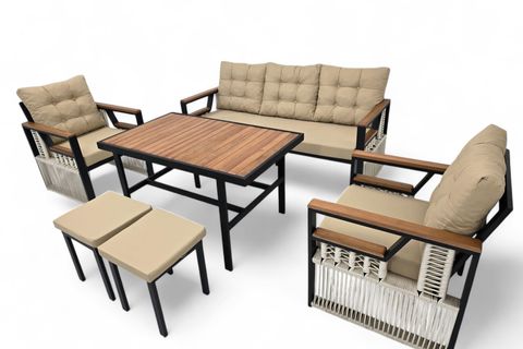 RELAKS İP ÖRGÜ METAL ÜÇLÜ OTURMA GRUBU, GRİ