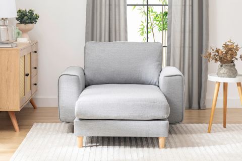 MERLİN DAYBED, FİTİLLİ KOL, NATUREL AYAK, KETEN KUMAŞ, GRİ