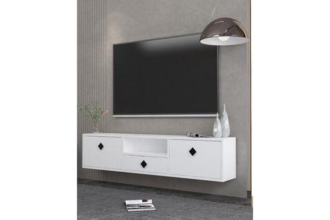 DROPDD TV SEHPASI, BEYAZ SİYAH KULP, DUVARA MONTAJ, 1305DROPDD 1
