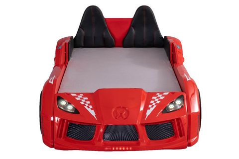RACEİNG CAR V8 KAPILARI AÇILAN KOLTUKLU FULL LEDLİ ARABALI YATAK, KIRMIZI, 100X190