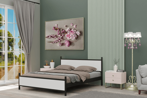 GM 305 MODERN ÇİFT KİŞİLİK METAL SİYAH BEYAZ KARYOLA 140X190