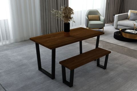 WOODESK EYLÜL MASİF BANKLI YEMEK MASASI TAKIMI, CEVİZ RENK, 140X70, CPT7546-140